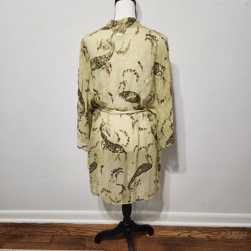 Silk Blend Robe Kimono Duster Green Sheer Floral Paisley Women’s Large - Picture 5 of 12